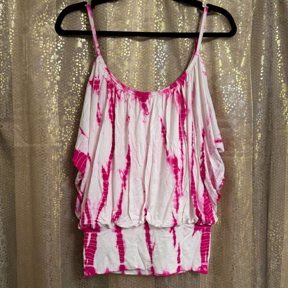 Vintage Y2K Affliction Black Label Pink Tie Dye Rhinestones Stretchy Tank Top S - Picture 2 of 8